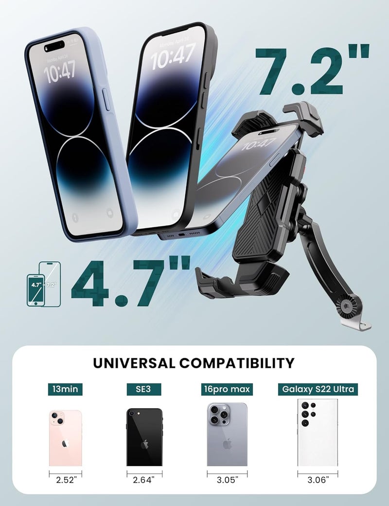 Grefay Motorcycle Phone Mount Holder 2025 [Dual Vibration Dampener] - Phone Holder for Motorcycle Rearview Mirror with 360° Rotation for iPhone 16/15/ 14/13 Pro Max, 4.5-7.2 Inch Smartphone - Image 5